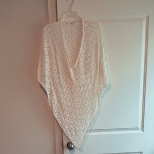 Cream Knit Poncho with Textured Design